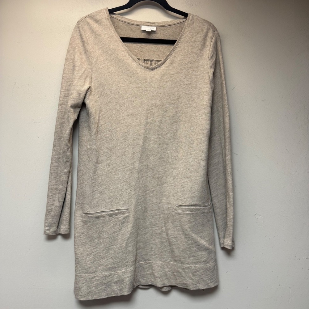 J. Jill Tunic Top Womens Small Grey Excellent V-Neck Pockets Cotton Slub Knit